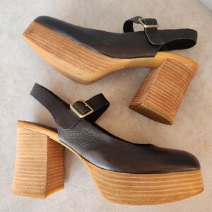Kork-Ease pumps 11 black leather Vanya chunky platform Mary Jane sling new $175